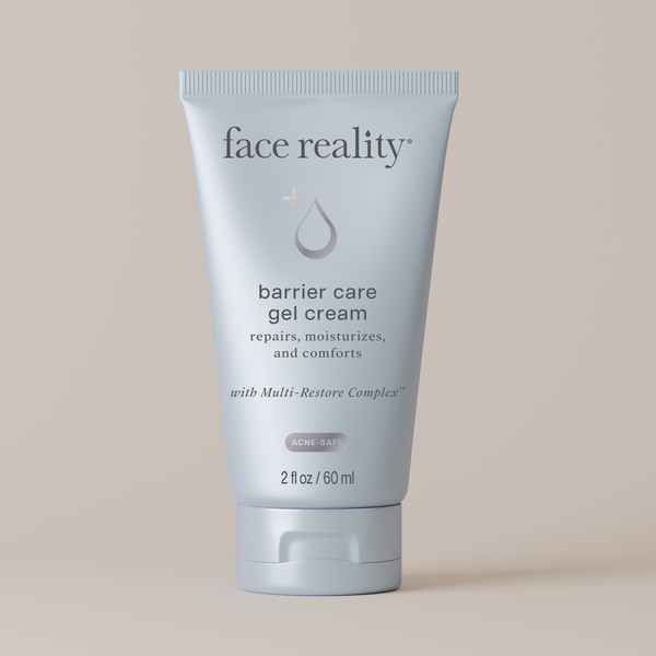 White tube of Face Reality Barrier Care Gel Cream against light beige background