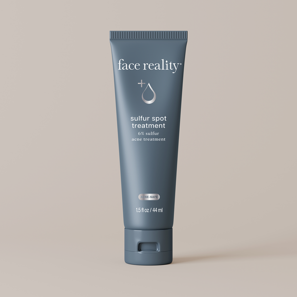 Tube of Face Reality sulfur spot treatment on a beige background