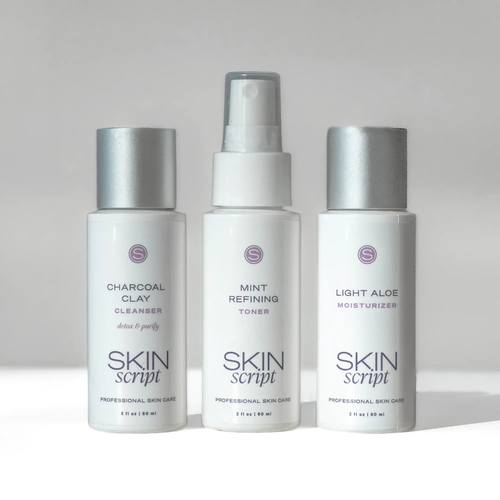 Skin Script Fresh Face Travel Kit with Charcoal Clay Cleanser, Mint Refining Toner and Light Aloe Moisturizer, photo 2